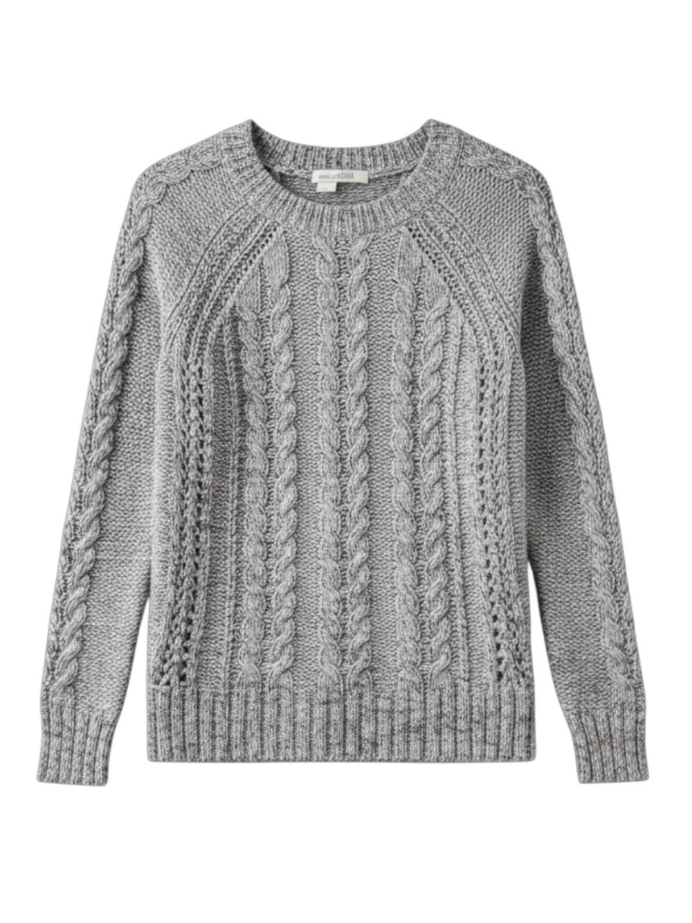 GAP Grey Cable Knit Sweater Cotton Crewneck Fisherman Pullover Size Small - Picture 2 of 16